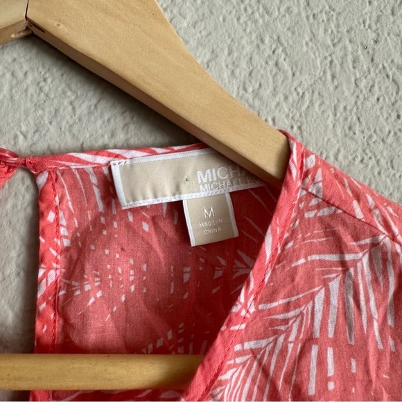 Michael kors Woodland Leaf Print Ruffle Dress Size Medium Orange & White - Picture 6 of 11